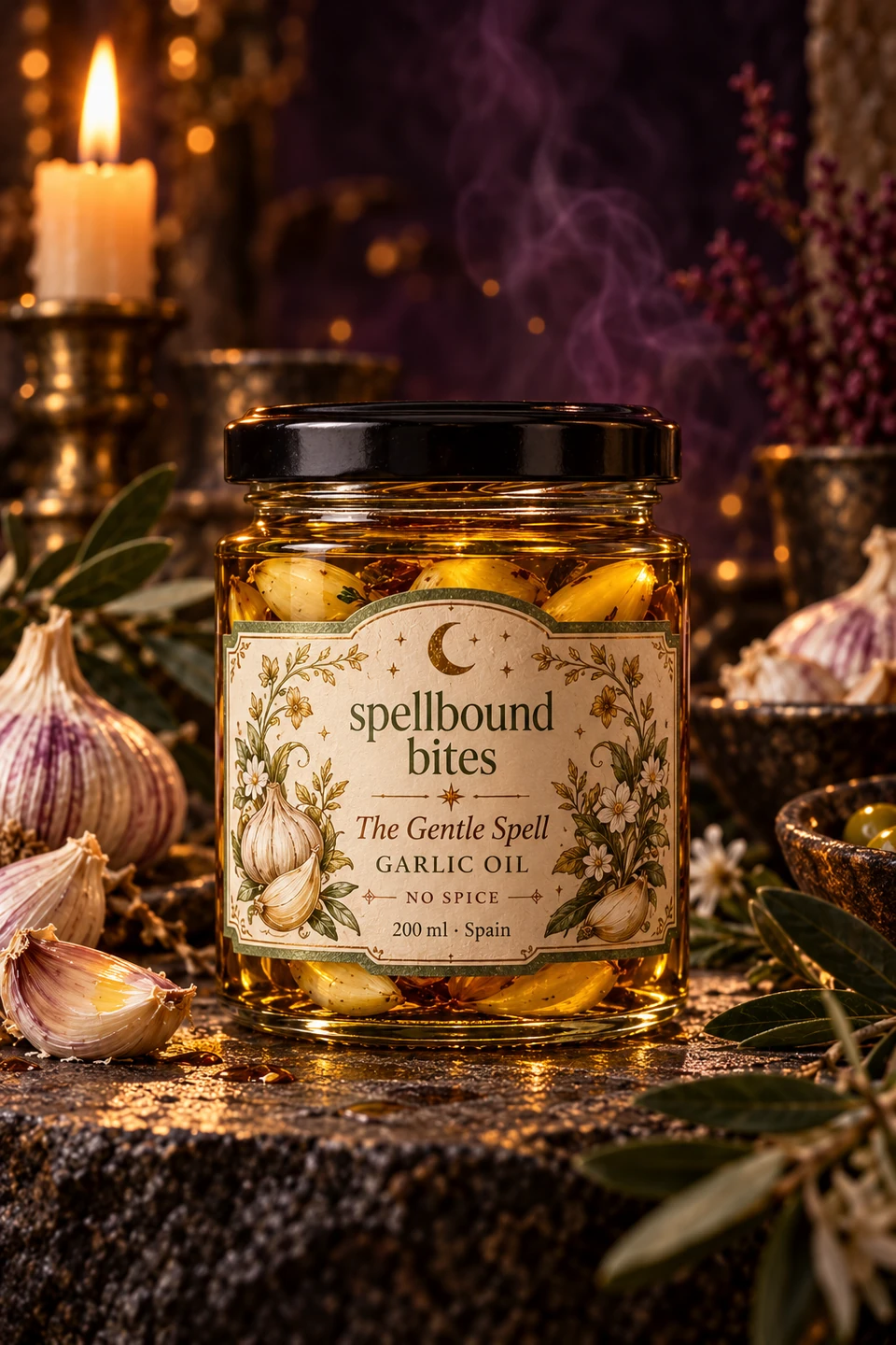 spellbound bites The Gentle Spell garlic oil jar